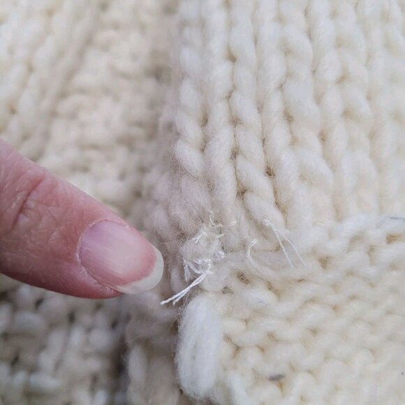 SISANDINA Wool Cardigan Sweater Chunky Cable Knit Hooded Zip Front Ivory Medium - Picture 6 of 10